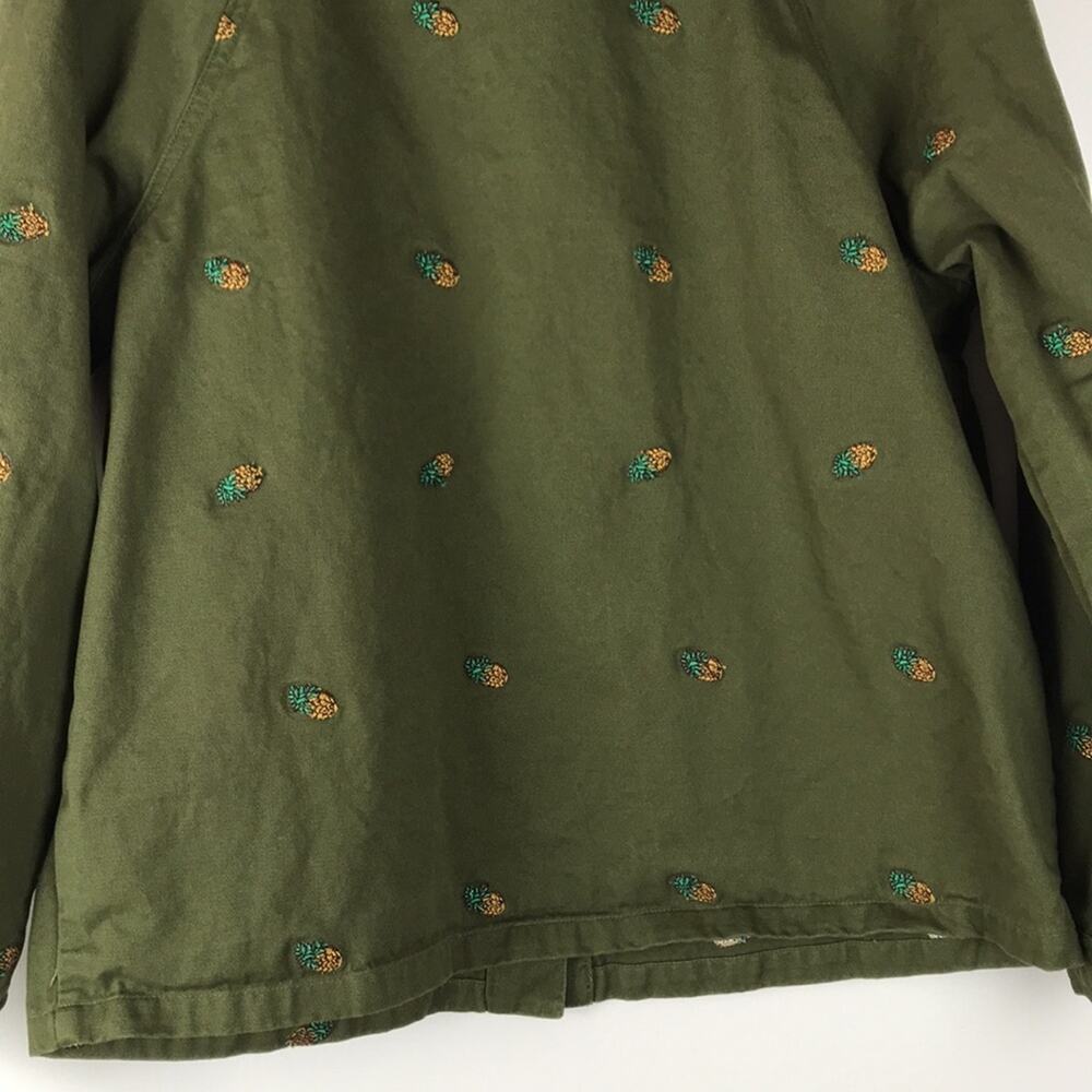 Anthropologie English Factory Pineapple Embroidered Utility Jacket Green Pockets - Picture 11 of 14